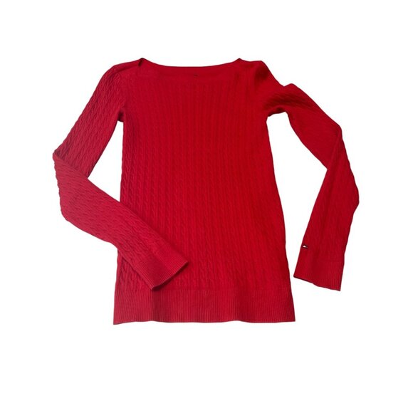 Tommy Hilfiger Red Textured Knit Crew Neck Sweater Women’s Small - Picture 1 of 9